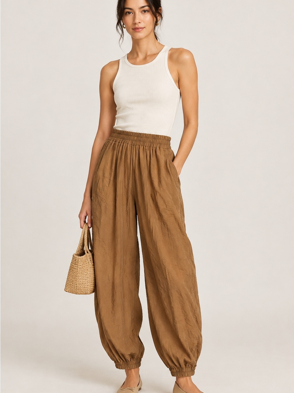 MISA Los Angeles cinnamon brown balloon pants M